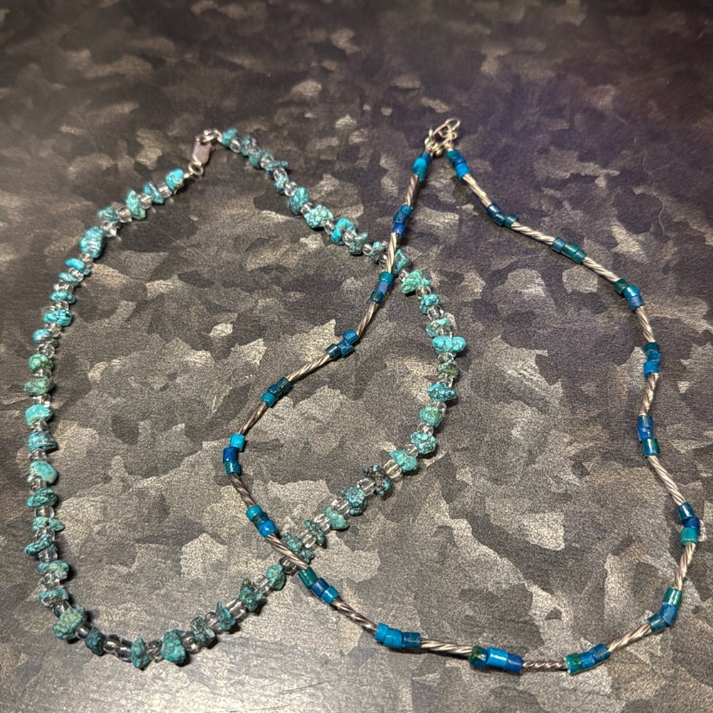 2pc Vintage Choker Turquoise 925 950 Sterling Silver Beaded Necklaces Bundle
